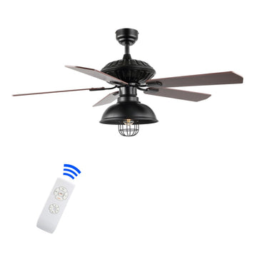 Ashton 52" Farmhouse Industrial Iron Dome Shade LED Ceiling Fan With Remote - JONATHAN Y